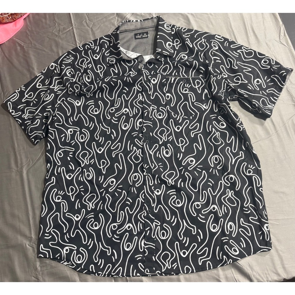 Public Record Mens 2XL Black White Keith Haring Style Line Art Button Down Shirt
